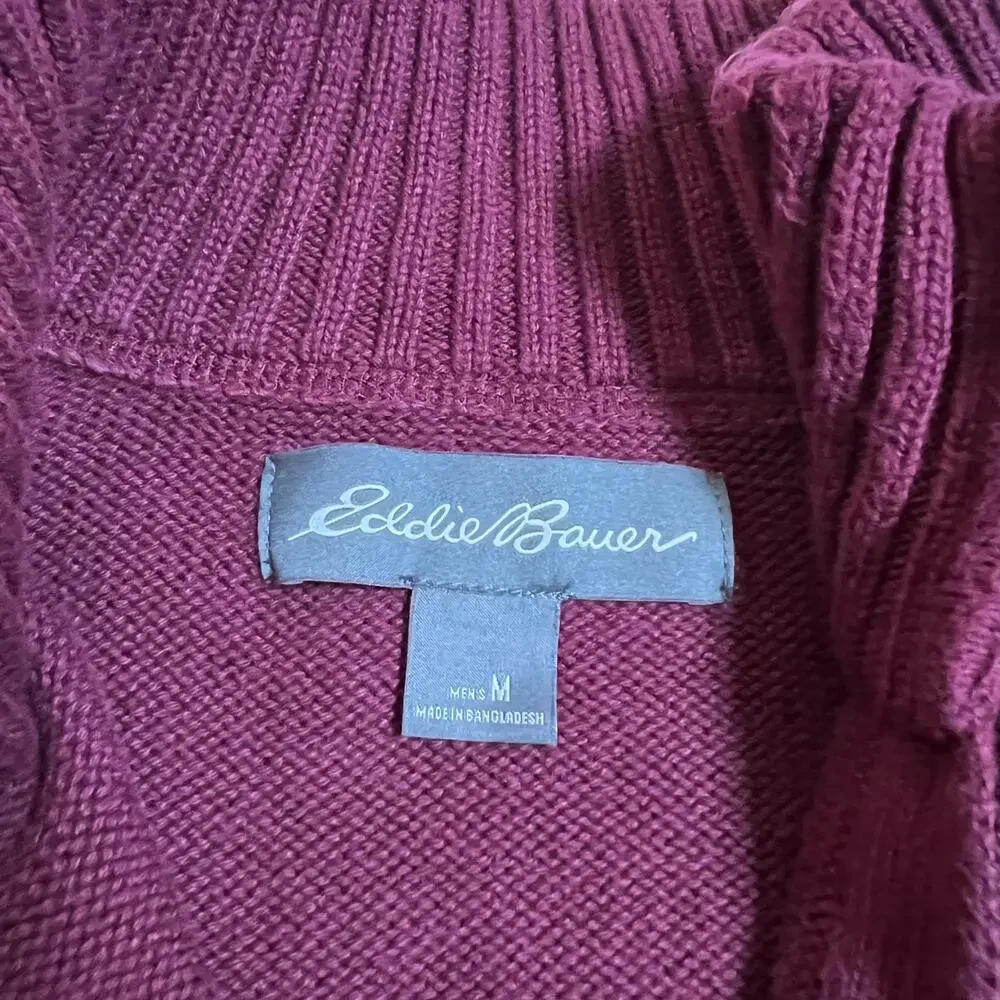 Eddie Bauer Men's Quarter Zip Pullover Cotton Knit Sweater Size Medium Academia